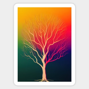 Prismatic Lonely Tree - Vibrant Colored Whimsical - Abstract Minimalist Bright Colorful Nature Poster Art of a Leafless Branches Sticker